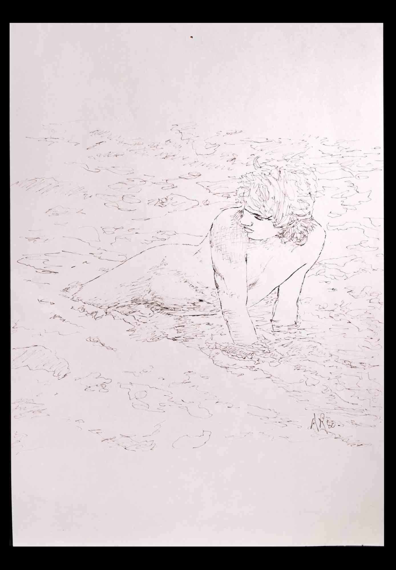 The boy at the sea is an original drawing on pencil  realized by Anthony Roaland in 1980. Hand-signed and dated by the artist on the lower right margin. 

The boy is depicted with a fresh and delicate style.

Good conditions.