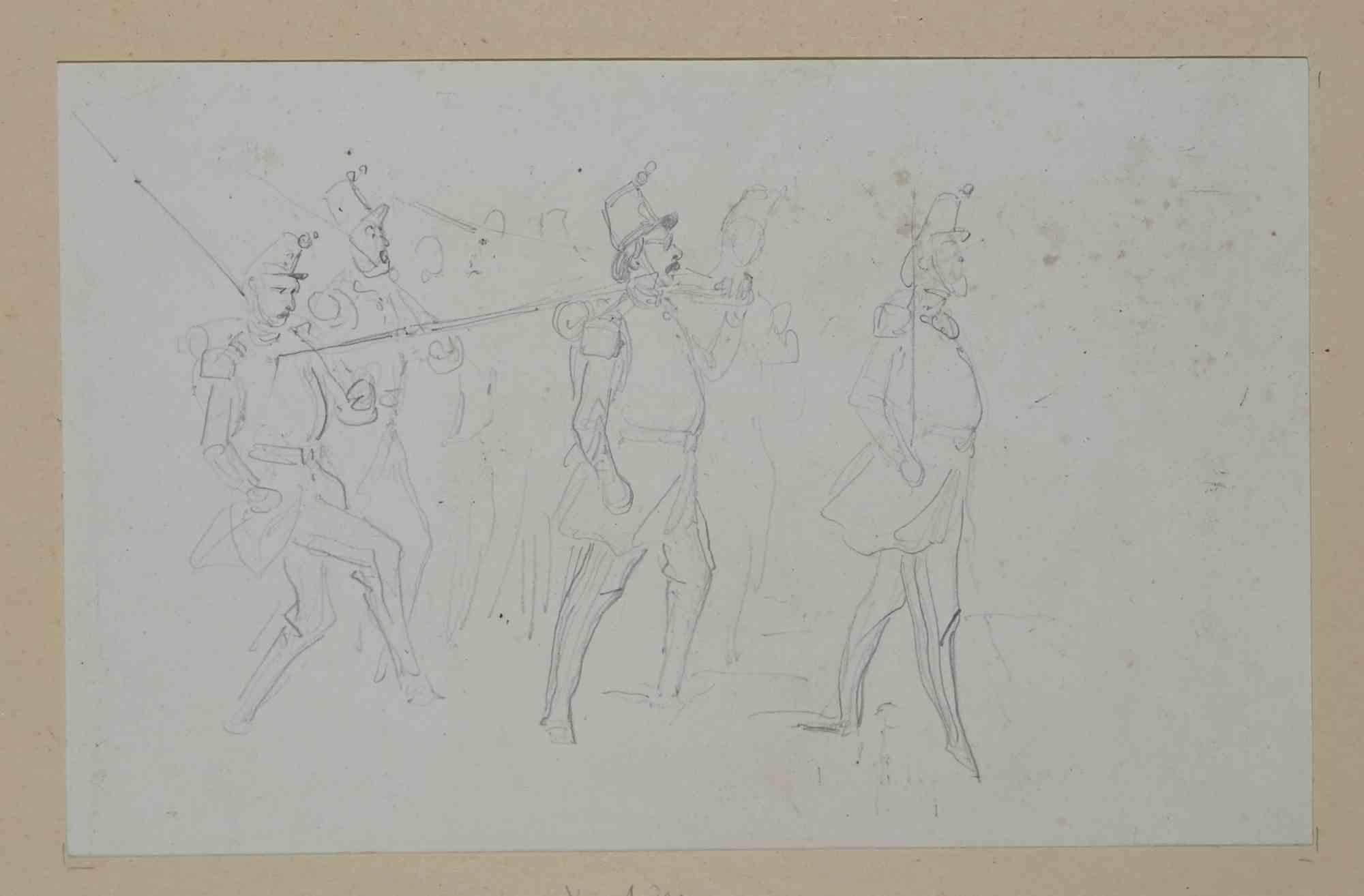Soldiers is an Original Drawing in pencil realized by Victor Adam ( 1800-1866) in the 1850s.

Included a blue Passepartout: 2431 x 33 cm

Good conditions.

The delicate and beautiful fine strokes of the artwork show the mastery of the artist, it is