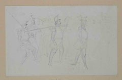 Antique Soldiers - Original Drawing in Pencil by Victor Adam - 1850s