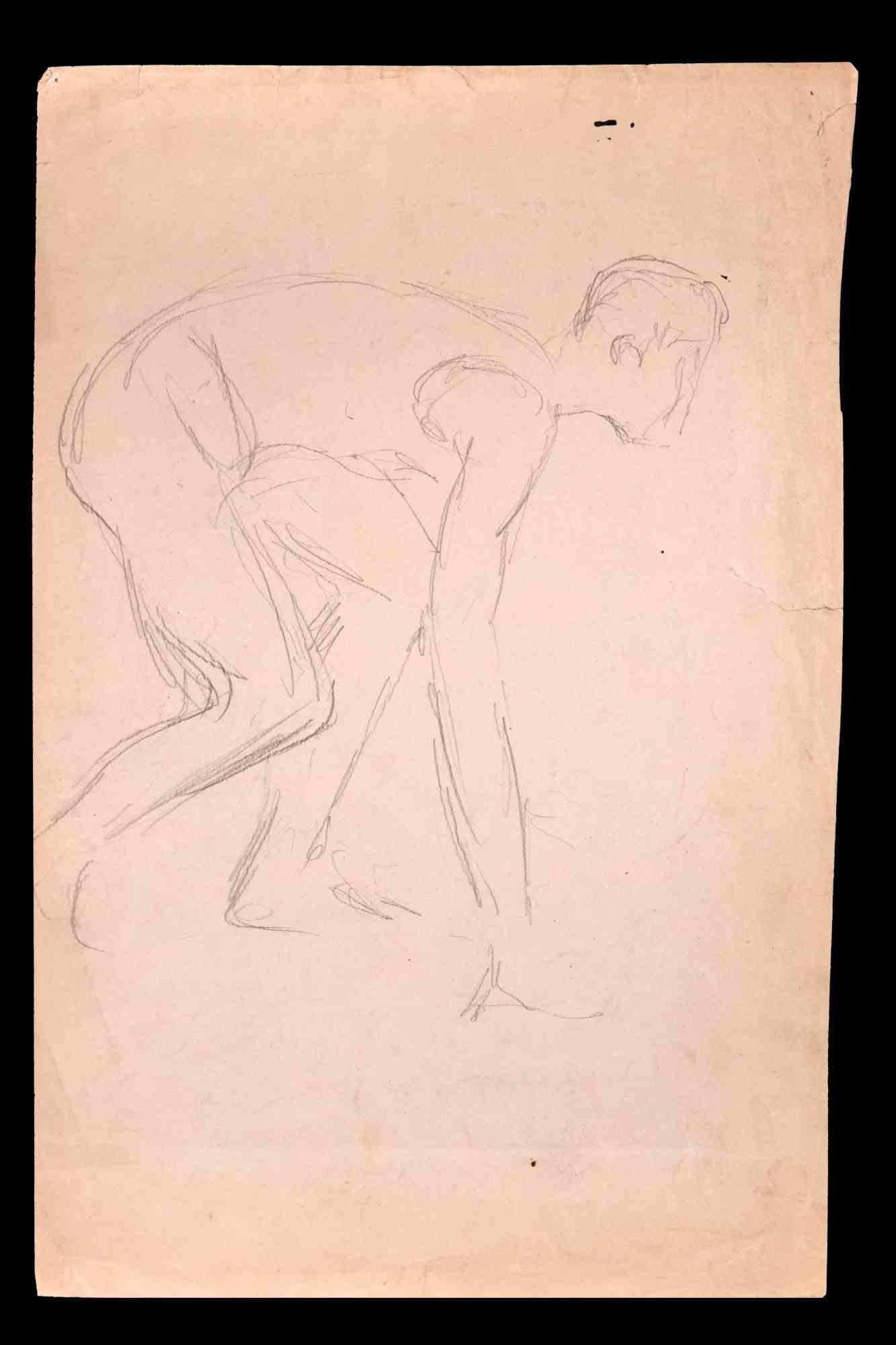 Warm-up - dessin au crayon par Norbert Meyre - début du 20e siècle en vente 1