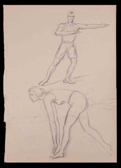 Warm-up - Drawing in Pencil By Norbert Meyre - Early 20th Century