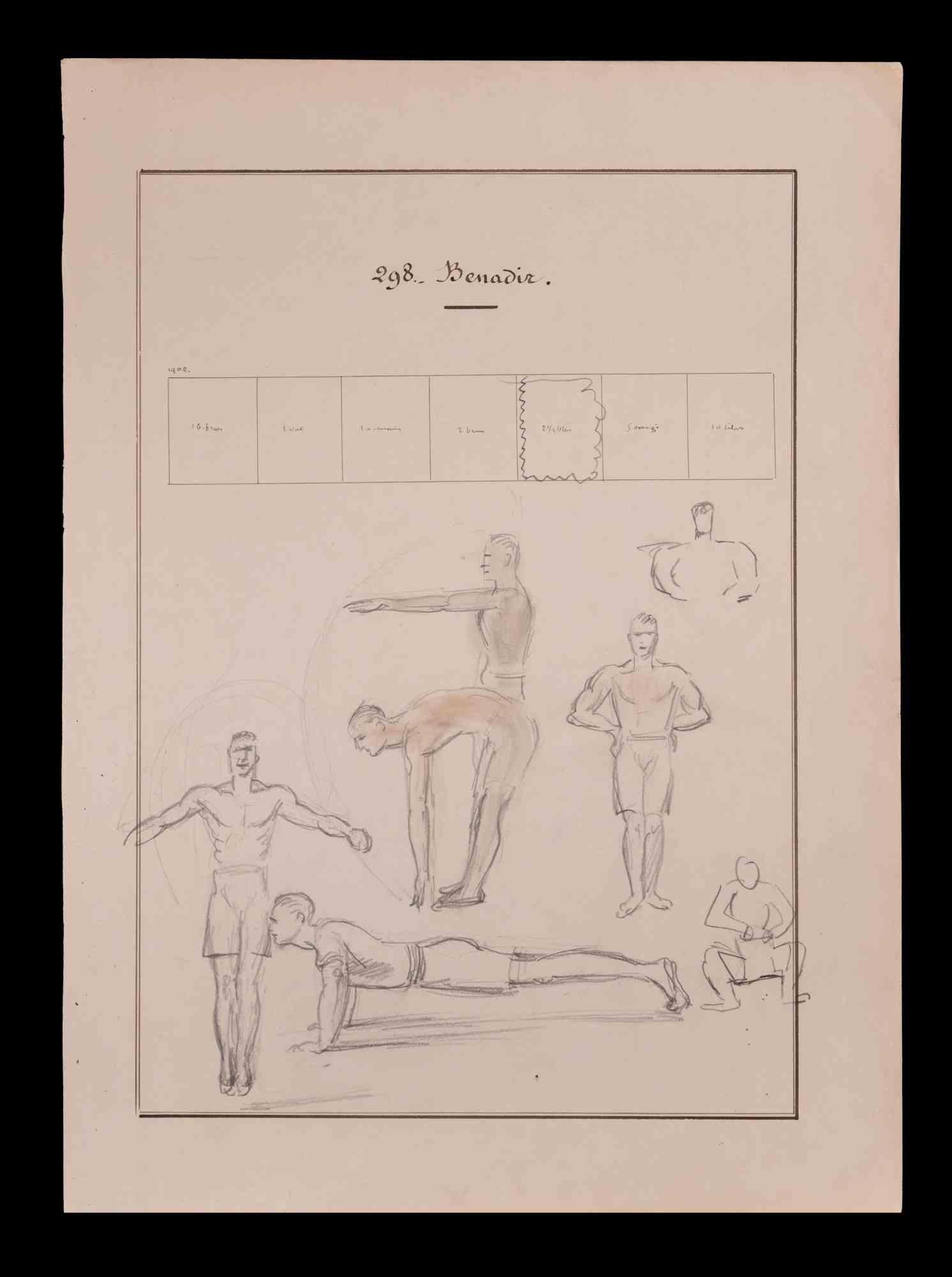 Exercise is an original drawing in pencil, on creamy-colored paper realized by Norbert Meyre in the early 20th Century.

Good conditions.

The artwork is depicted through deft strokes by mastery.
