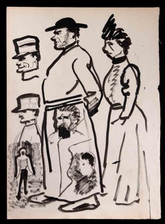 Antique Characters - Drawing in Black Marker - Early 20th Century