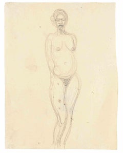 Nudefarbene Original-Bleistiftzeichnung - Mitte des 20. Jahrhunderts