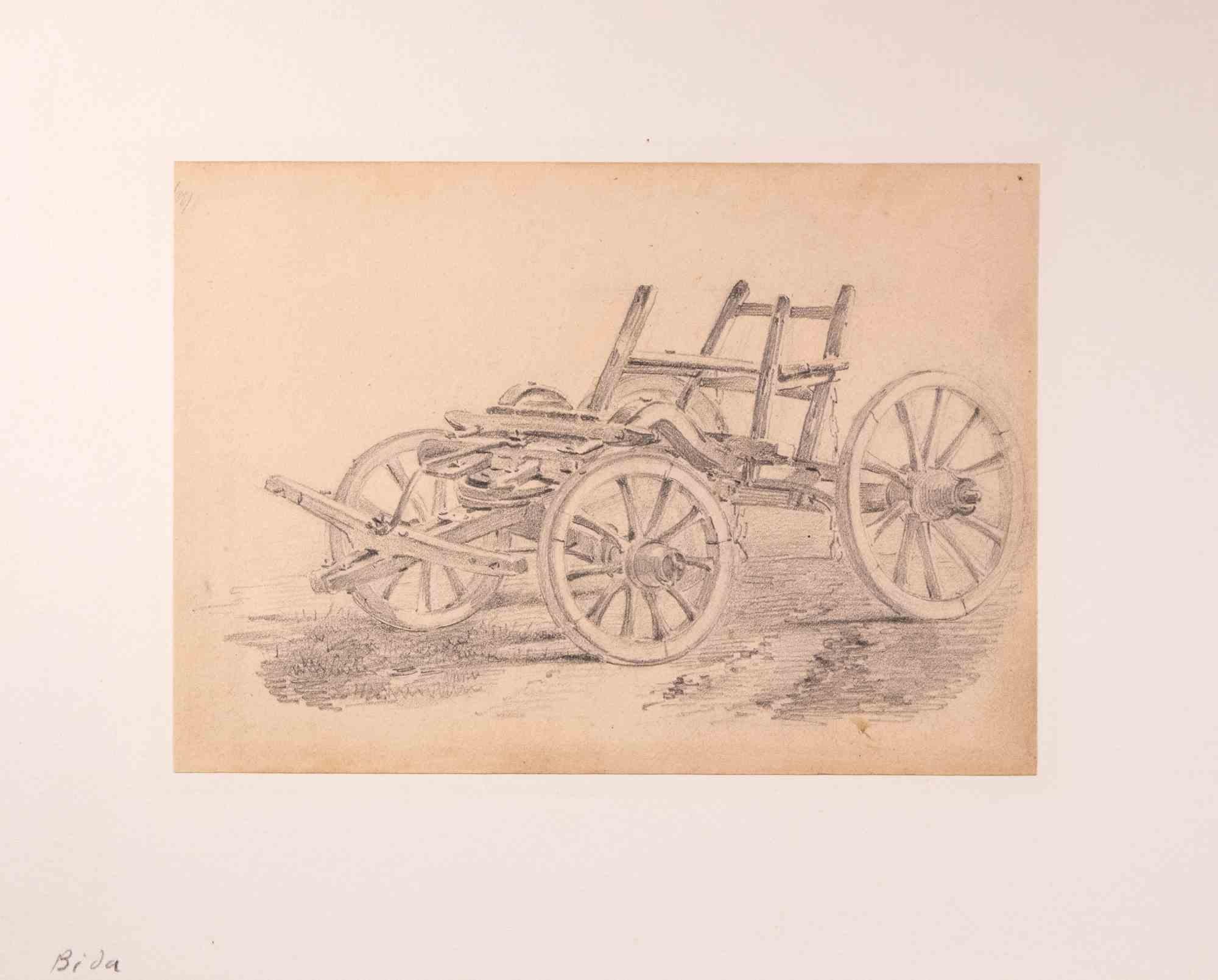 Carriage - Original Drawing by Alexandre Bida - Mid 19th Century