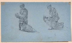 Herren – Originalzeichnung von Alexandre Bida – Mitte des 19. Jahrhunderts
