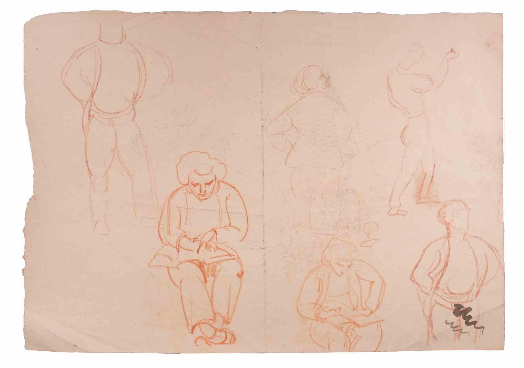 Unknown Figurative Art - Figures - Original Drawing - Early 20th Century