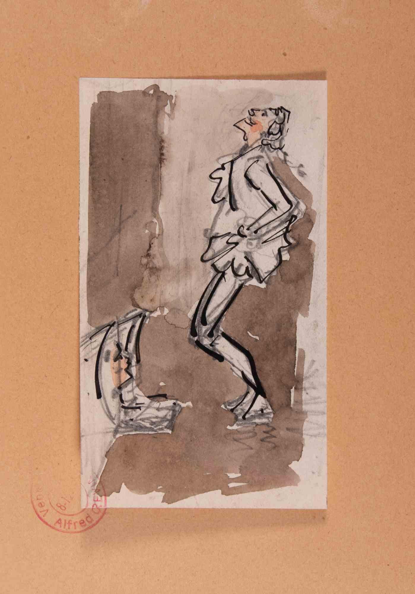 Figure - Original Drawing by Alfred Grevin - Late 19th Century