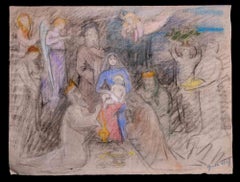  The Holy Family - Original Drawing by Giselle Halff - Mid-20th Century