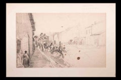 Carriage - Original Drawing By Edouard Dufeu - Late 19th Century