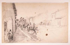 Carriage - Original Drawing By Edouard Dufeu - Late 19th Century