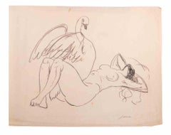 Leda and the Swan - Original Drawing by Louis Jou - Early 20th Century