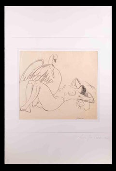 Leda and the Swan - Original Drawing by Louis Jou - Early 20th Century