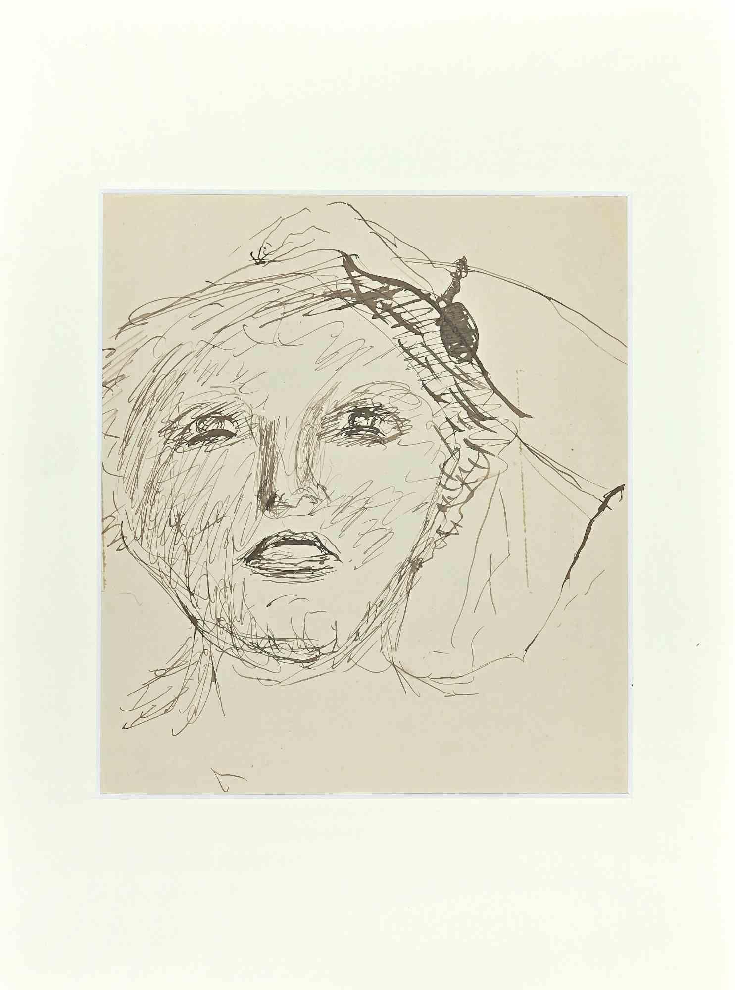 Il ritratto  - Disegno originale di Lucien Coutaud - anni '30 in vendita 1