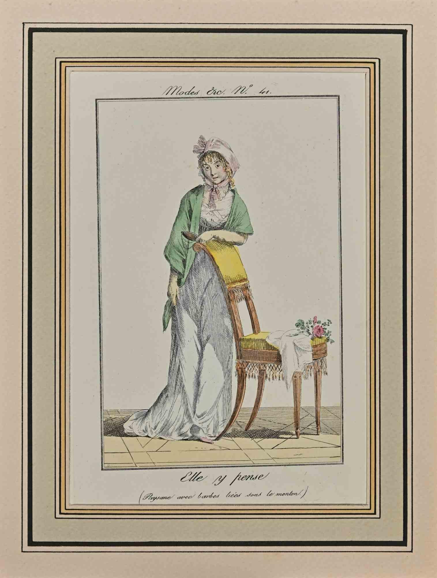 Elle y Pense - Etching by Philibert-Louis Debucourt - 1797