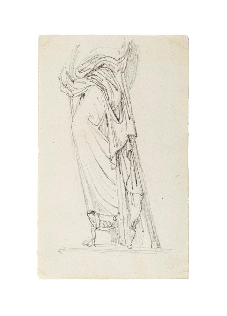 Veiled Woman - Original Drawing by  Alexandre Dumont - 19th Century