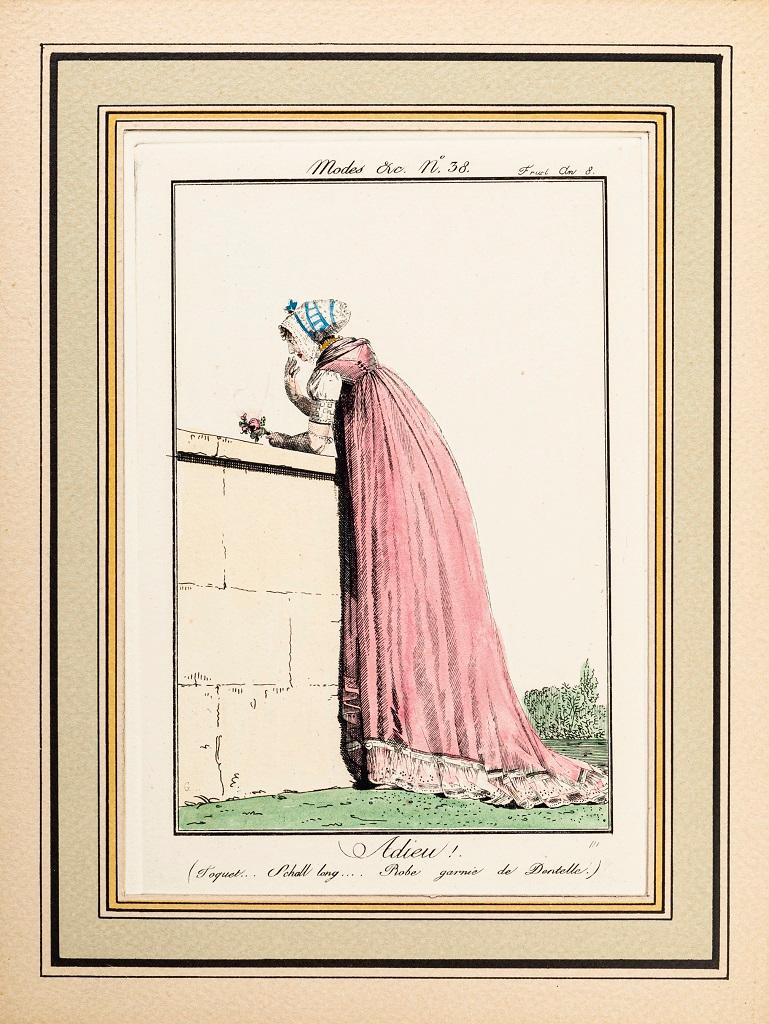 Adieu!  is an original watercolored etching realized in the first quarter of the 19th century by the French artist  Philibert-Louis Debucourt   (1755 – 1832).

The artwork is the plate n.38, from a suite of 52 plates entitled " Modes et Manières du