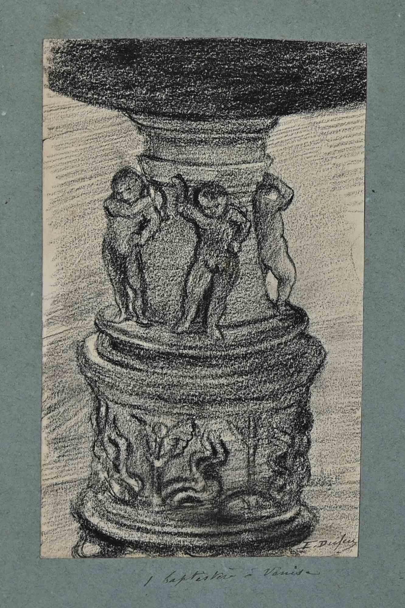 The Vase - Drawing in Pencil By Edouard Dufeu - 1890s
