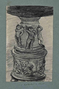The Vase - Drawing in Pencil By Edouard Dufeu - 1890s