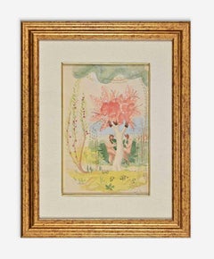 Giardino bucolico - Acquerello di Jean Delpech - 1946