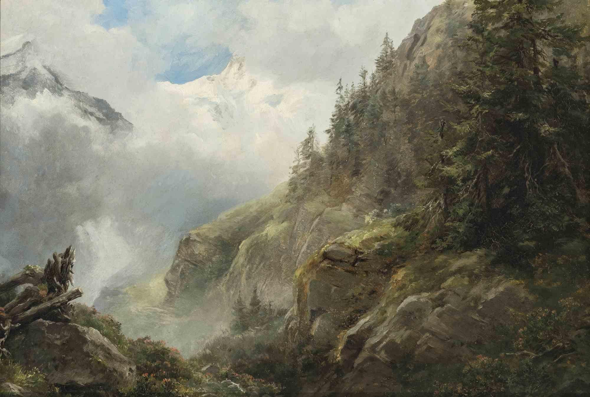 Paysage de montagne nuageux est une œuvre d'art moderne originale attribuée à Edward Theodore Compton.

Localisé et daté au dos de l'œuvre.

Huile sur carton fin, montée sur carton dur.

Le cadre est légèrement endommagé (54 x 69 cm).

