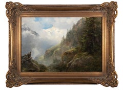 Wolkenfrohe Berglandschaft - China-Tinte-Zeichnung attr. E.T. Compton – 19. Jahrhundert
