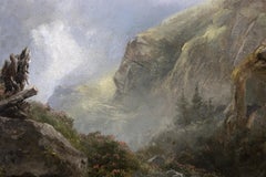 Cloudy Mountain Landscape - Oil on Cardboard attr. E.T. Compton - 19th Century