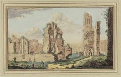 Antique Ancient Ruins - Watercolor by Abraham Rademaker - 18th Century