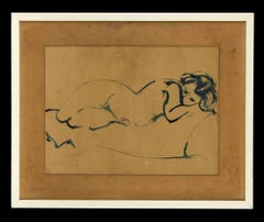 Femme endormie - Aquarelle du dessin de Domenico Cantatore - Milieu du XXe siècle