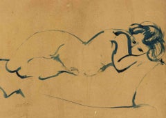 Donna addormentata - Disegno ad acquerello di Domenico Cantatore - Metà del XX secolo