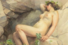 Naked Woman on the Rocks - Drawing by G. Lallich - Early 20th Century