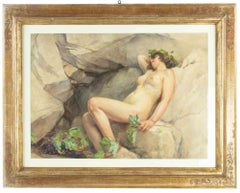 Naked Woman on the Rocks - Original Drawing by G. Lallich - Early 20th Century