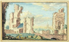 Antique Ancient Ruins -  Watercolor by Abraham Rademaker - 18th Century