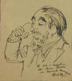Porträt von Mino Maccari – Zeichnung von Alfredo Mezio – Mitte des 20. Jahrhunderts