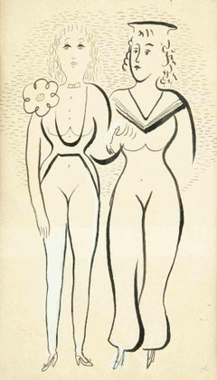 Zwei Frauen – l Zeichnung von Mario Mafai – frühes 20. Jahrhundert