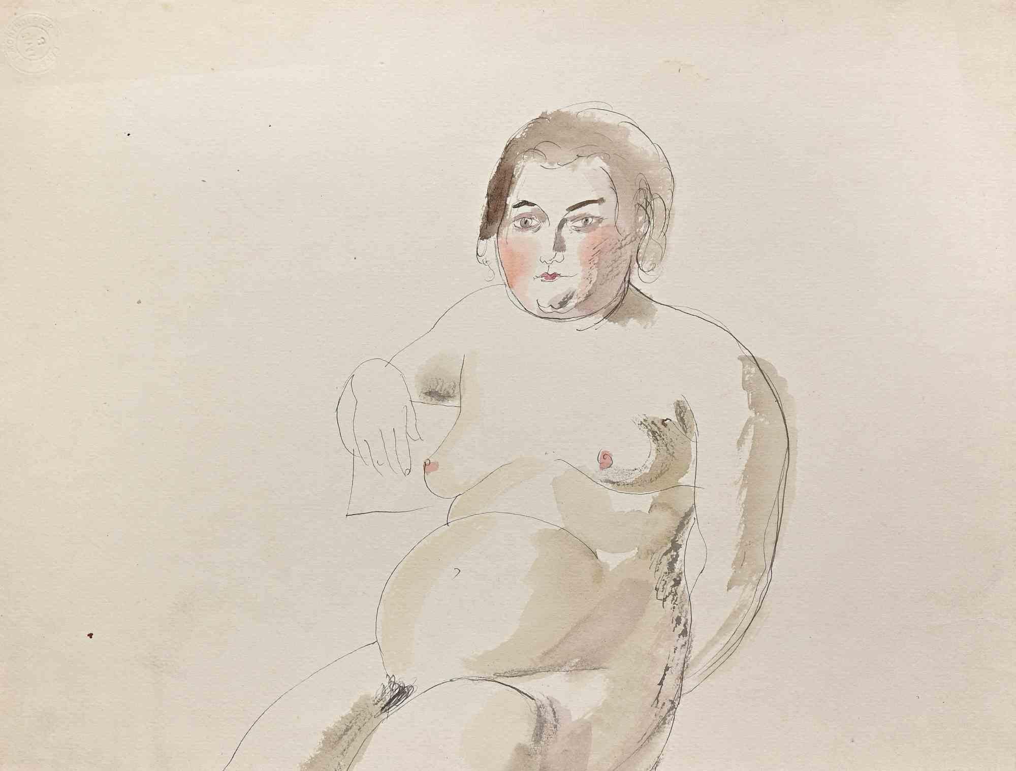 Nude of Woman - Drawing by Hermann Paul - Early 20th Century