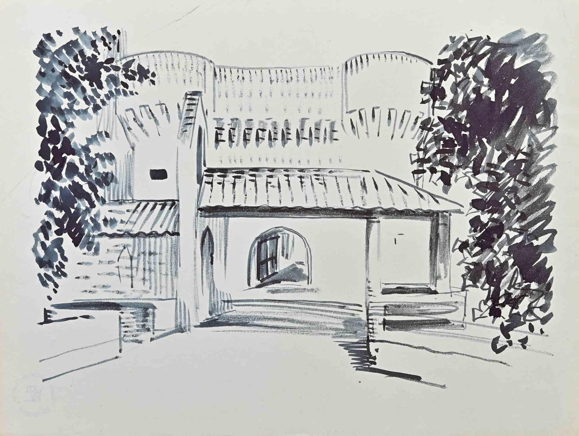 Old Building - Drawing by Hermann Paul - Early 20th Century