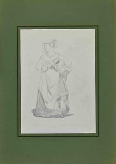Woman - Original Drawing on Paper by A..E Viollet-Le-Duc  - Mid 19th Century