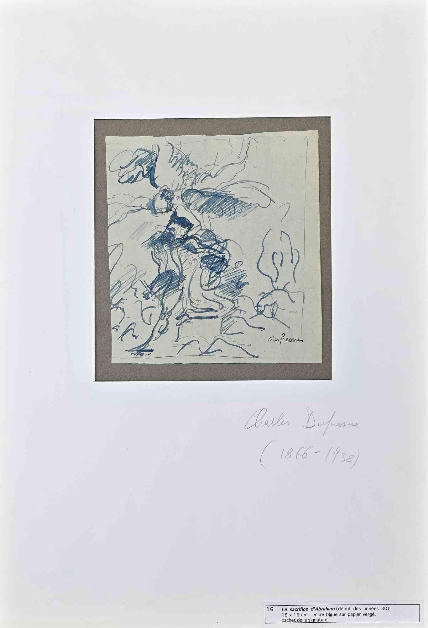 Die Sacrifice d'Abraham – Originalzeichnung von C. Dufresne – Anfang des 20. Jahrhunderts – Art von Charles Dufresne