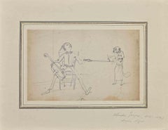 Musician - Original Drawing on Paper by Charles Jacque - Mid 19th Century
