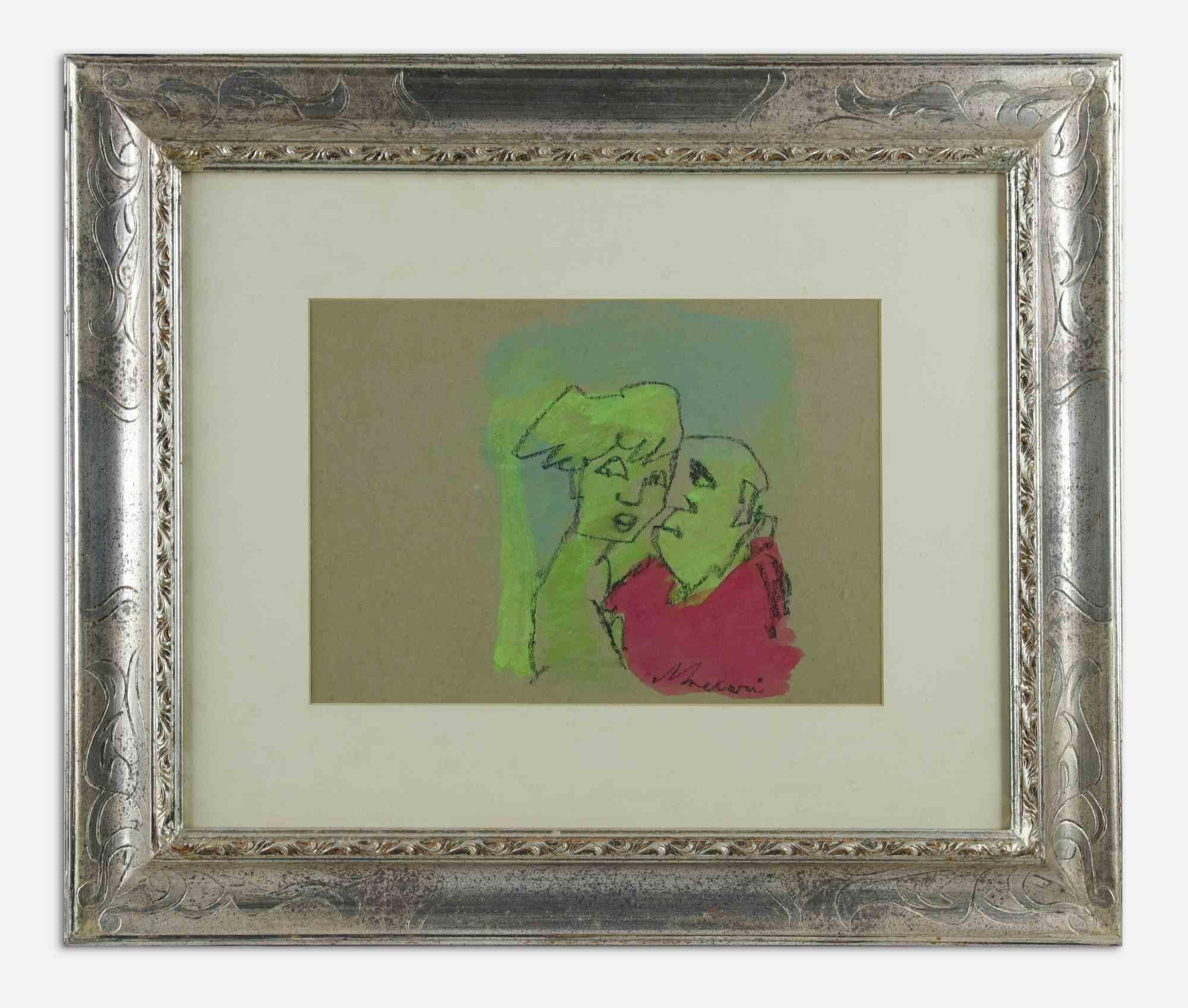 Figures is an original modern artwork realized by Mino Maccari in the mid-20th Century.

Mixed colored charcoal and watercolor drawing.

Hand signed on the lower margin.

Includes frame.