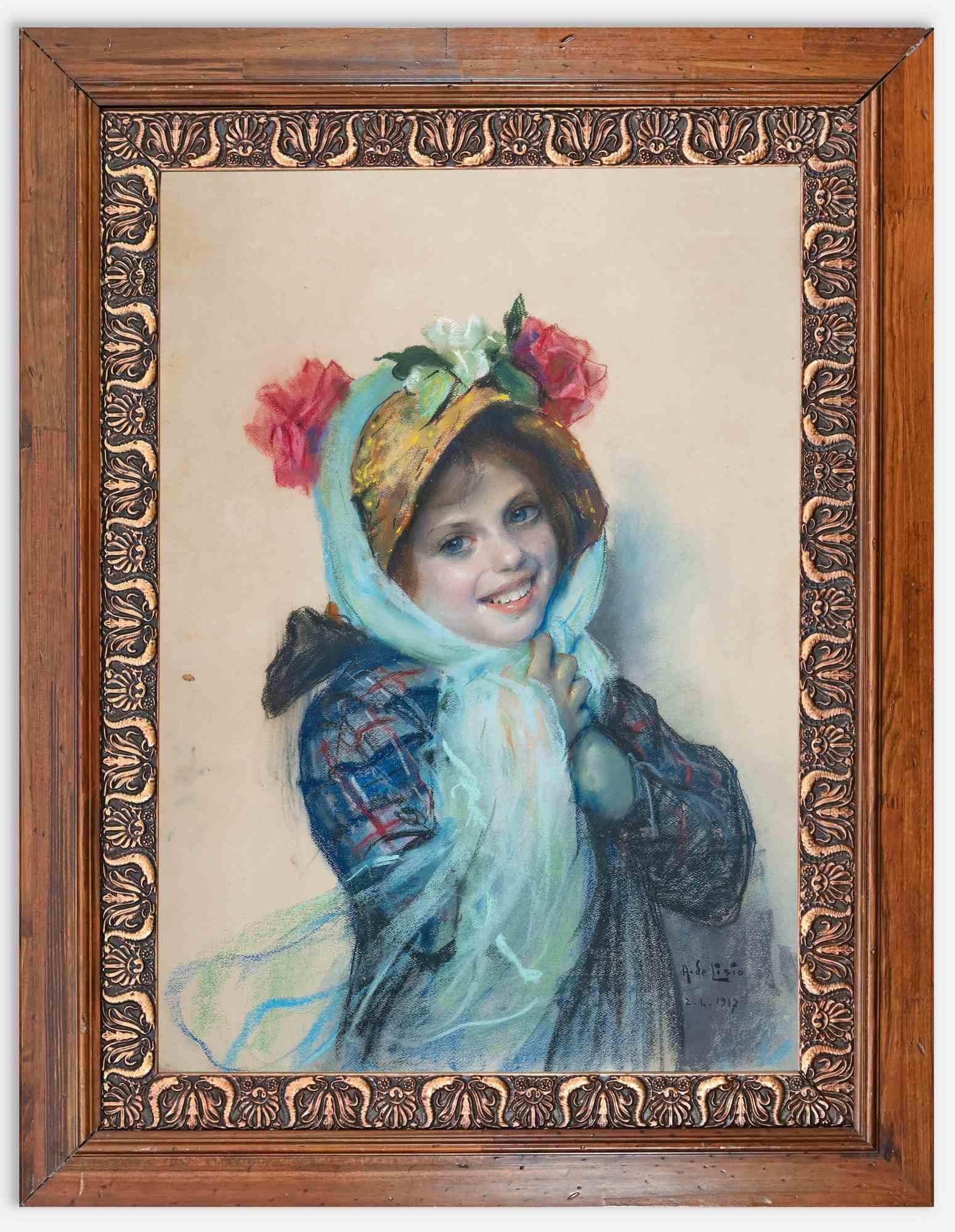 Smiling Girl –  Zeichnung von Arnaldo De Lisio – 1917