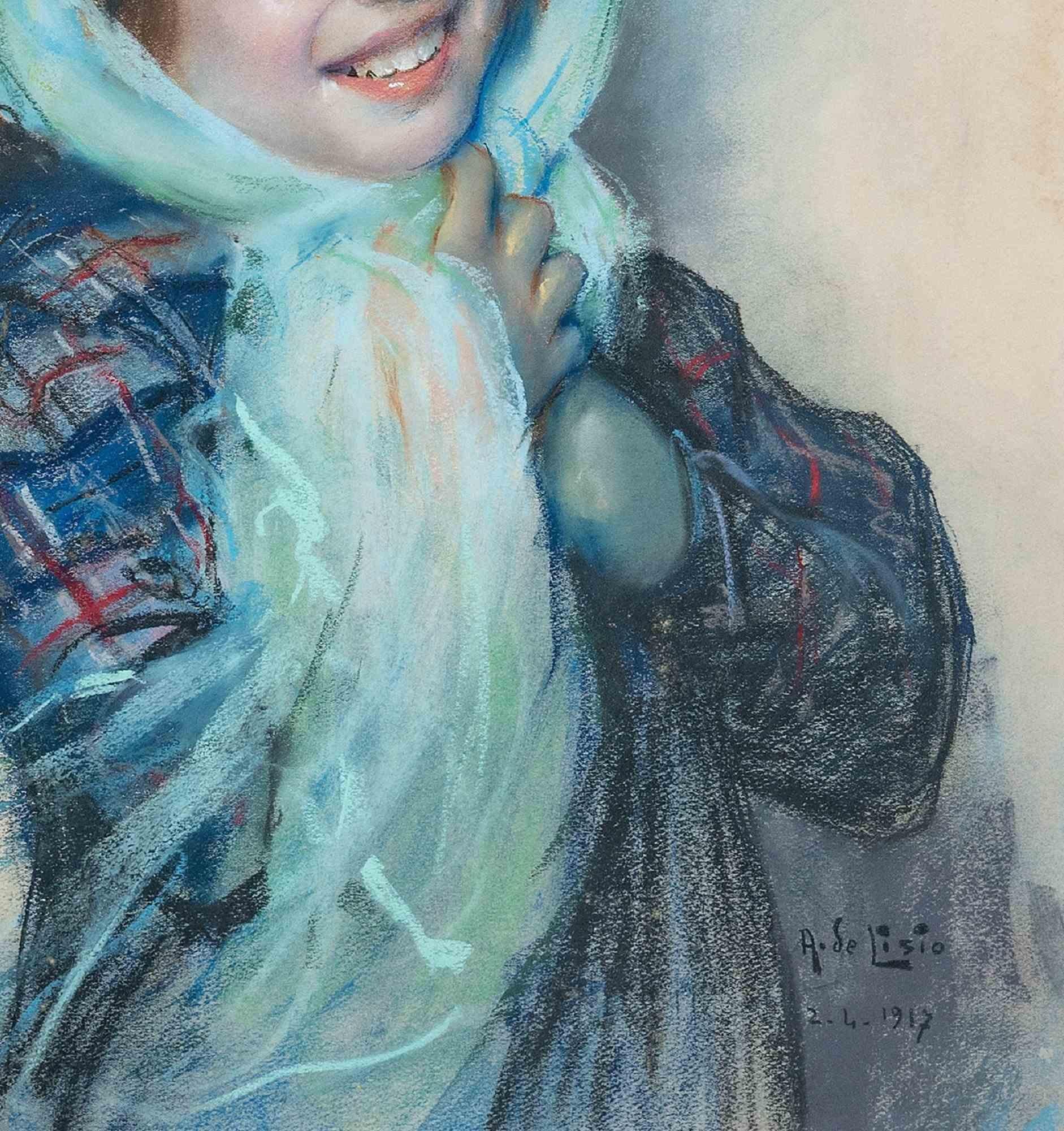 Smiling Girl –  Zeichnung von Arnaldo De Lisio – 1917 im Angebot 2