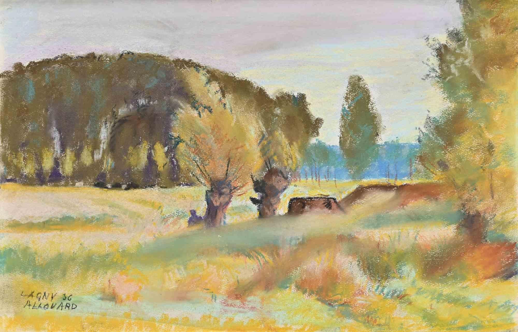 Landlandschaft in Lagny - Originalzeichnung von Paul Alouard-Carny - 1936