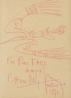 Fresh Sketch -  Red Ink Drawing by Wifredo Lam - 1970