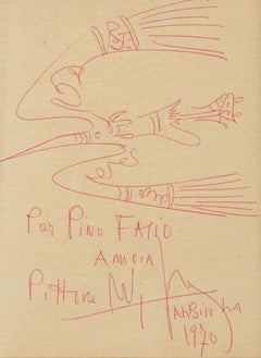 Esbozo fresco -  Dibujo en tinta roja de Wifredo Lam - 1970