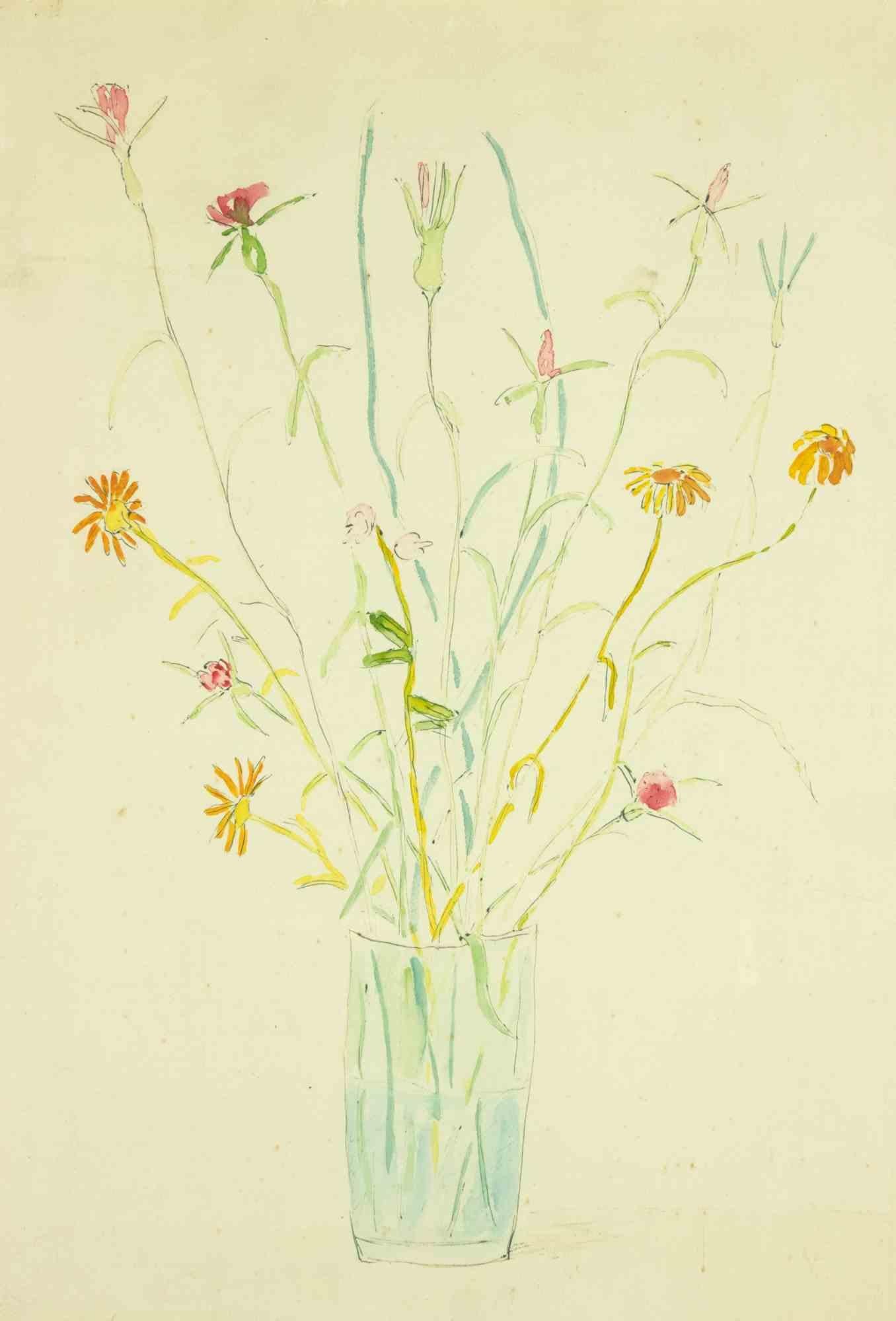 Pot de fleurs -  Aquarelle de Fiorenzo Tomea  - 1950s