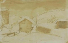 Winterlandschaft – Original-Aquarell von Fiorenzo Tomea - 1950s
