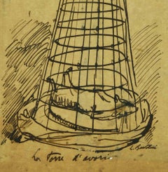 La Torre D'Avorio - China Ink Drawing by Luigi Bartolini - 1940s