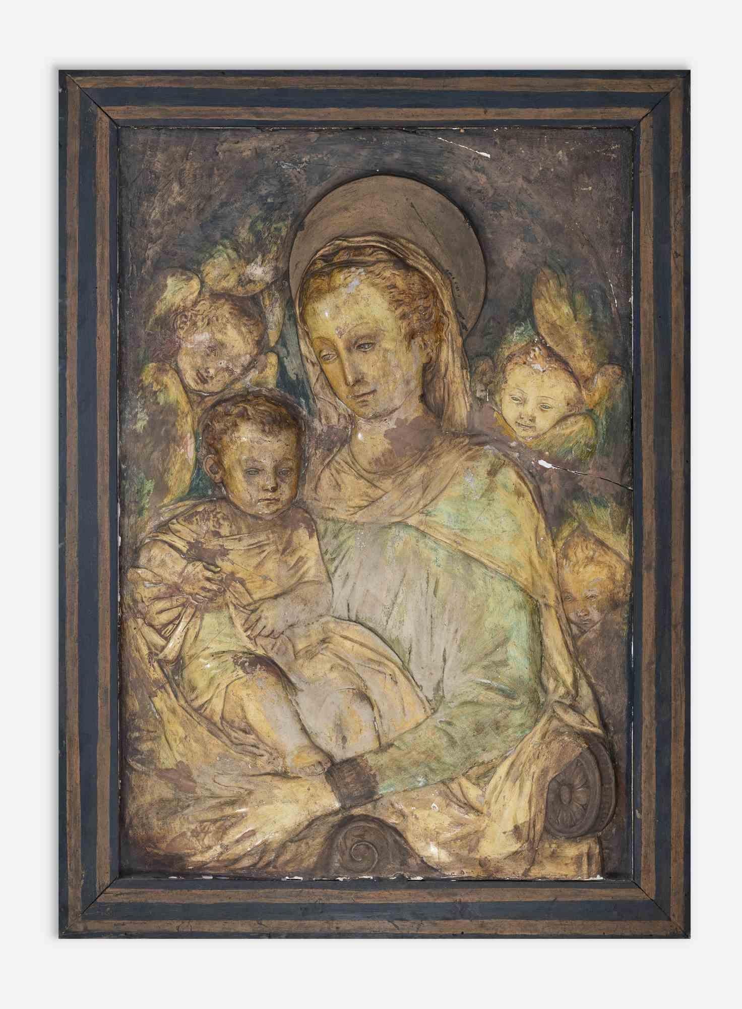 Madonna und Kind – farbige Kreidezeichnung – 19. Jahrhundert